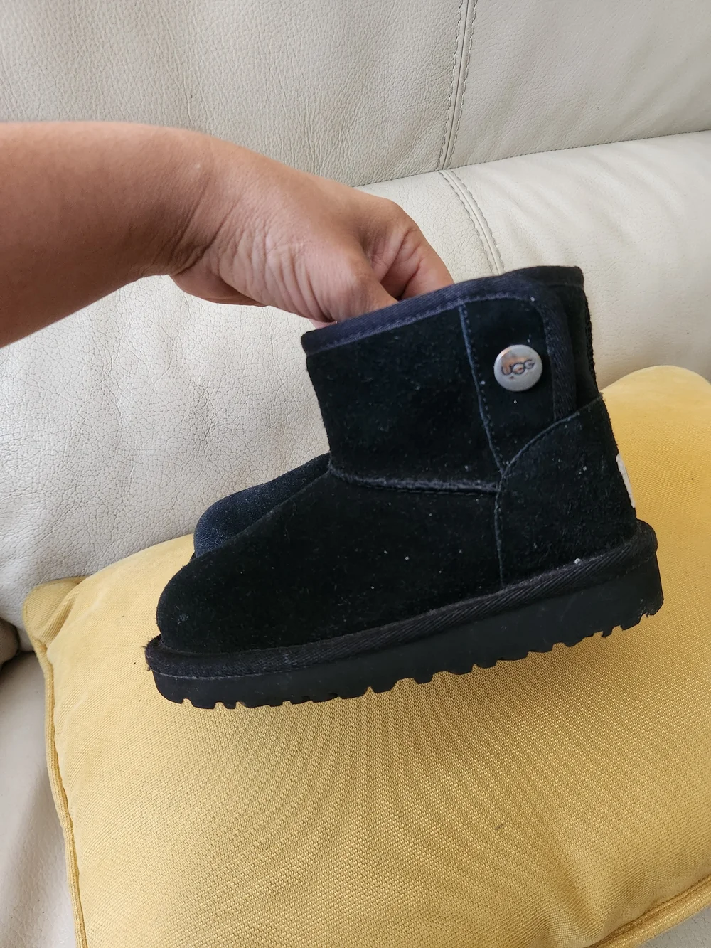 UGG Kids Black Short Button Suede Boot